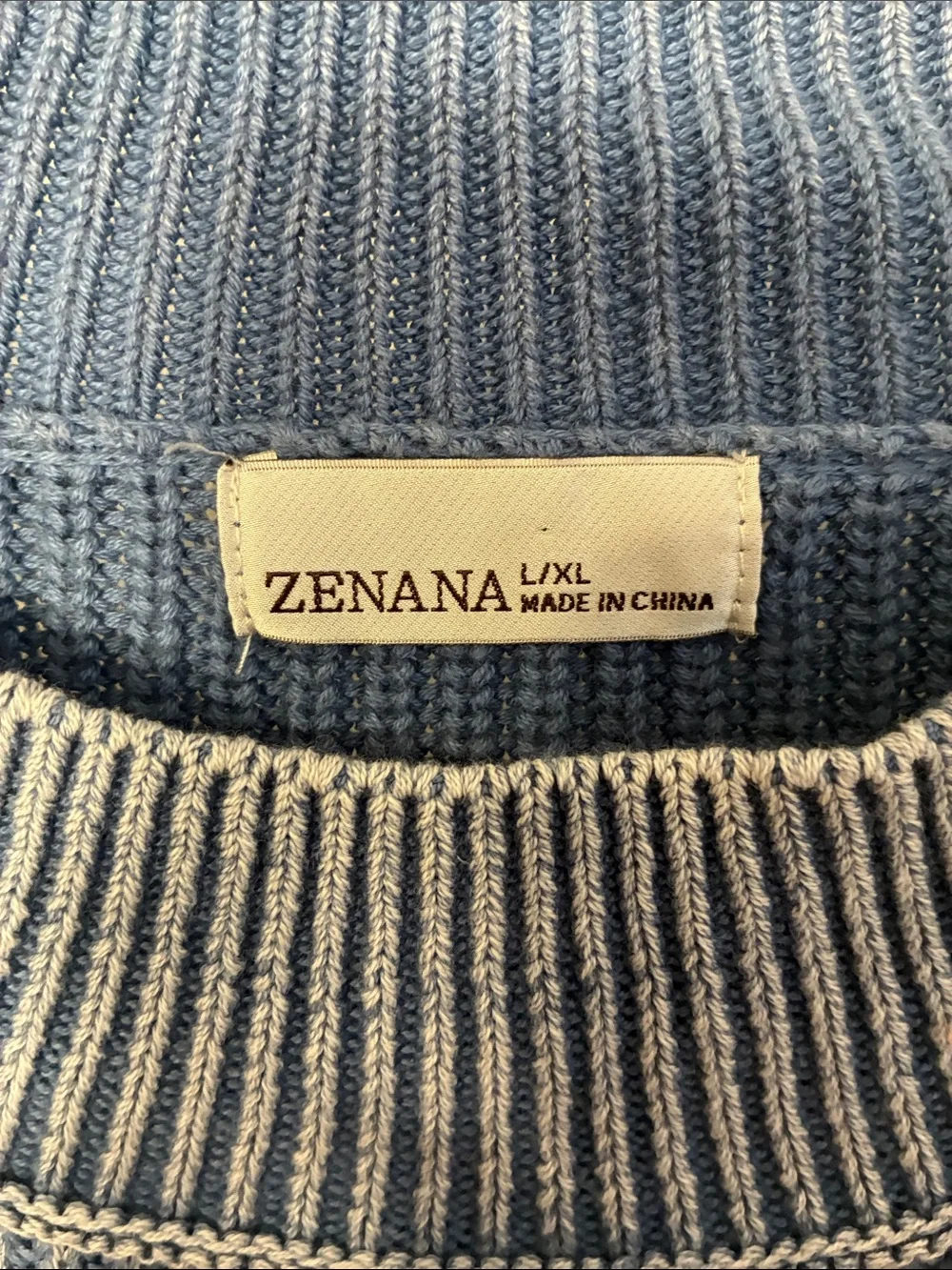 Zenana Large/XL Mock Neck Ribbed Sweater  Dusty Blue Exposed Seams OVERSIZED